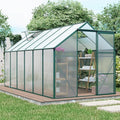 Polycarbonate Greenhouse with Rain Gutter and Roof Vent, Raised Base and Anchor Aluminum Heavy Duty Walk-in Green House, Outdoor Patio Sunroom with Sliding Door (Green, 146.06*74.8*76.77in)
