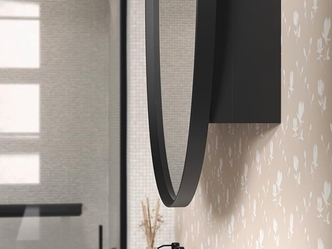 Kohler 35571-BGL Verdera® Bathroom Medicine Cabinet with Mirror, Oval Design, Mirrored Interior, Adjustable Glass Shelves, Rustproof Aluminum, 24 in. W x 34 in. H, Moderne Brush Gold