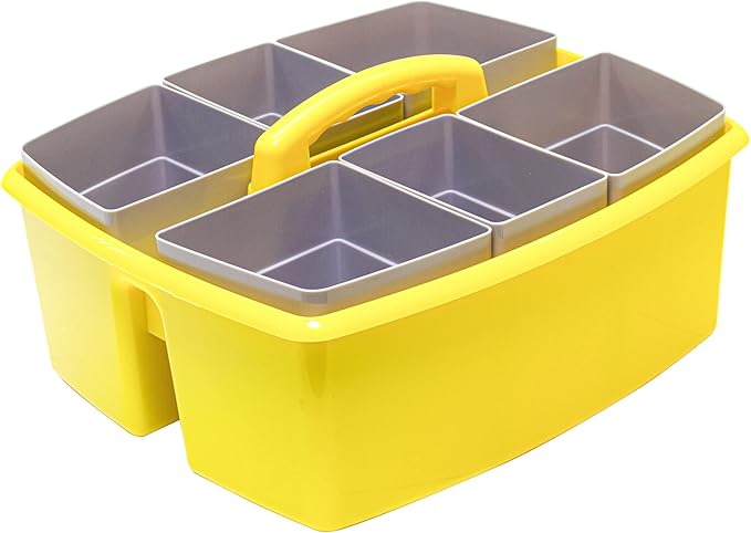 Storex Large Classroom Caddy with Cups, 13 x 11 x 6.575 Inches, Yellow, Case of 2 (00982U02C)