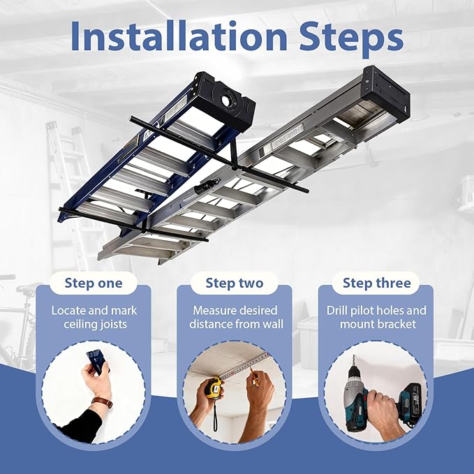 Double Kayak/Ladder Ceiling Storage Rack, 10"-18" Adjustable Ceiling Rack, 30" Bar Length Holds 200 lbs Ideal for Kayak, Ladder, Surfboard, Snow boar Overhead Hanger (Double Side)