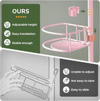 HAMITOR Corner Shower Caddy Tension Pole: 4-Tier Rust-Resistant Adjustable Bathroom Organizer Shelves - 47-121 Inch No-Drill Quick Installation - Space-Saving Storage for Renters Family - Pink