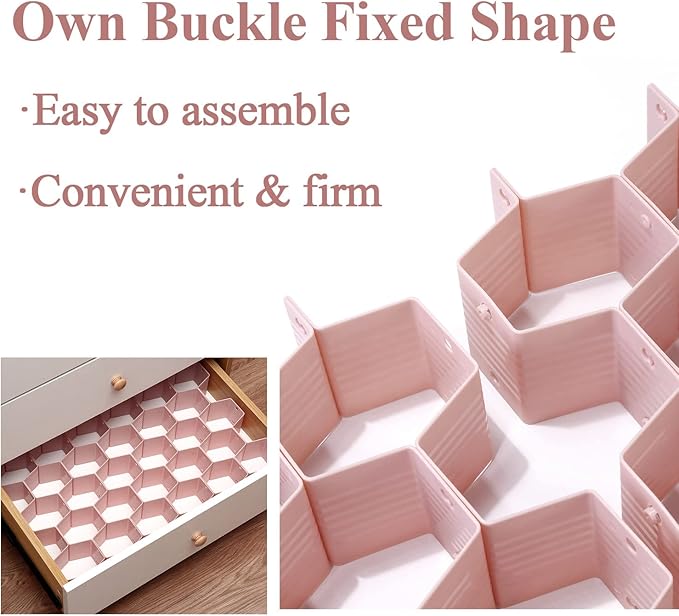 Honeycomb Drawer Divider Suitable for bedroom underwear Socks Cosmetic storage locker sorting 8-piece drawer organizer (Pink)