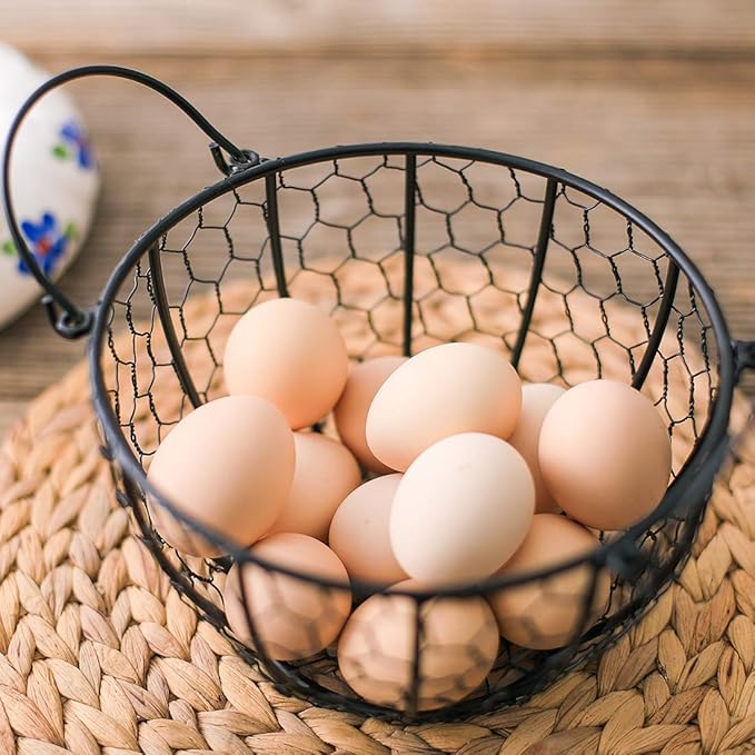Kitchen Storage Metal Wire Egg Basket with Ceramic Farm Chicken Cover Fresh Egg Holder/Organizer Case/Container