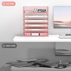6 Tray Paper Organizer Letter Tray with Handle - Mesh Desk File Organizer, Paper Sorter Organizer for Office, Home or School File Folder Holder - Pink