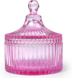 Colorful Glass Jar With Lid,Candy Cookie Jars,Valentine Easter Candy Dish,Jewelry Box,Cutecore Room Decor,Biscuit Containers Food Storage(Pink)