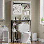 Vabches Over The Toilet Storage Cabinet, Farmhouse Storage Cabinet Over Toilet with Sliding Door & Toilet Paper Holder Stand, Home Space-Saving Toilet Rack for Bathroom, Restroom