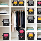 6 Pack Hat Storage for Baseball Caps-Holds Up to 56 Caps, Hat Organizer for Closet Stackable Hat Box with Cardboard, Dust-proof Beanie organizer with 2 Handles for Home Travel (Black, 6Pack-Small)