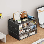 Marbrasse Desk Organizer with 6 Drawers, 3 Tier Stackable Storage Drawers Plastic Makeup Storage, Office Organizers and Storage, Desk Storage Box for Office, School, Home Black
