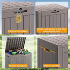 KAMABOKO Deck Box, 32 Gallon Resin Indoor and Outdoor Storage Boxes Waterproof for Garden Tools, Pool Accessories Storage Bench, Patio Furniture and Cushions with Lockable Lid, Grey