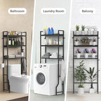 Over The Toilet Storage 3 Tier Over Toilet Bathroom Organizer Wooden Bathroom Space Saver Freestanding Above Toilet Stand with 4 Hooks Black Over The Toilet Rack for Restroom, Laundry
