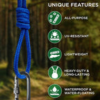 TECEUM Rope – 90 Feet x 1/4 Inch (7mm) – Blue – Strong All-Purpose Utility Rope – Camping, Crafting, Flag Pole, Indoor & Outdoor – Polypropylene Nylon Poly Lightweight Diamond Braided Cord