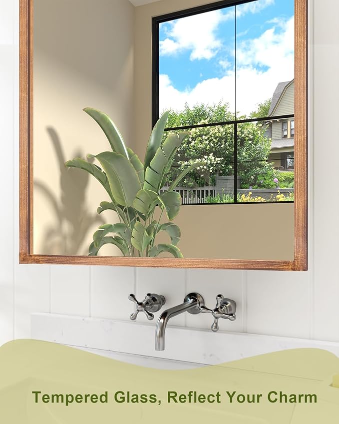 20"x30" Vintage Arched Bathroom Medicine Cabinet with Mirror, Hand-Painted Flower on Aluminum Frame Art Decor Medicine Cabinets Recessed / Wall Mounted, 2 Stable & Removable Shelves and 1 Organizer