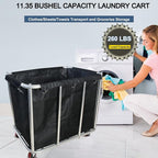 Laundry Cart Commercial,11.35 Bushel (105 Gal) Large Industrial Rolling Laundry Hamper with 4 Inch Wheels,Home Heavy Duty Laundry Baskets with Stainless Steel Frame, 260 LBS Weight Capacity (Black)