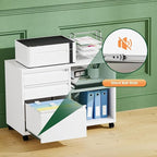 Letaya Mobile 3 Drawer File Cabinet with Lock-Metal Lateral Rolling Printer Stand Filing Cabinets for Home Office-Storage A4/F4/Letter (White)