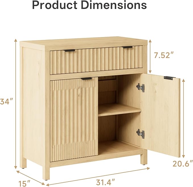 FLOWBACK 64'' Fluted Buffet Cabinet with Storage，Large 62''W Sideboard Cabinet Modern Credenza with Fluted Doors & Shelves Farmhouse Coffee Bar Media Console Accent Cabinets for Living Room, Entryway