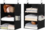StorageWorks Hanging Closet Organizer 6-Shelf, Jumbo Separable Two 3 Shelf Closet Storage Organizer with Side Pockets, Portable Hanging Shelves for Wardrobe, RVs, 13" D x 15" W x 48 ¼"H, Black