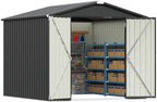 Patiowell 8x8 FT Outdoor Storage Shed, Metal Tool Sheds, Black