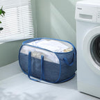 Pop-Up Laundry Basket，collapsible Mesh Laundry Hamper– With Extended Shoulder Straps, Sturdy Handles, and Premium Cationic Fabric (blue)…