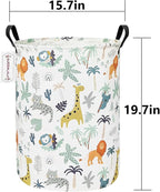 QUEENLALA Large Storage Basket,Laundry Hamper/Bathroom/Home Decor/Collapsible Round Storage Bin,Boys and Girls Hamper/Boxes/Clothing(Round-Animal)