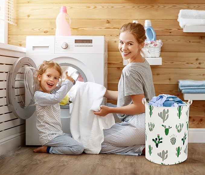 Laundry Basket Kids laundry hamper Cactus Hamper Toy Storage Bin Organizer for Boys and Girls Cactus Room Decor(Green and Gray）