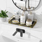 Toilet Paper Basket Holder, 13" Toilet Tank Tray, Wood and Metal Toilet Tray Vanity Organizer Bathroom Tray, Kitchen Sink Organizer for Soap Dispenser (Black + Gold)