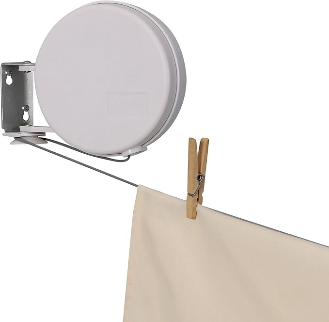 Household Essentials Single Line Retractable Clothesline for Hanging Laundry, 40 Feet, White