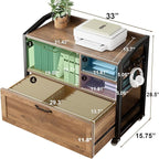 HSH Mobile Lateral File Cabinet with Drawer, Rolling Filing Cabinet for Legal Letter Size, Printer Stand with Storage Shelf, Lockable Wheels, Hanging File Organizer for Home Office, Rustic Oak, 33Inch