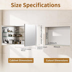 BEAUTYPEAK Bathroom Medicine Cabinet Mirror with Storage, 40 Inch x 26 Inch Silver Medicine Cabinet with Double Door & Adjustable Shelves for Vanity, Tempered, Aluminum Surface, Wall-mount or Recessed