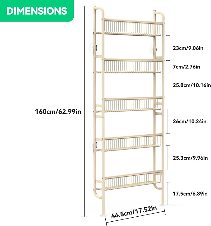 Behind The Door Narrow Bookshelves Pantry Spice Rack 5-Tier Slim Metal Space-Saving Organizer for Bathroom Closet Kitchen Living Room Sturdy Room Laundry Room, White