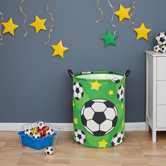 Soccer Kids Laundry Basket Baby Hamper Soccer Toy Storage Bin for Boys Room Decor Baby Nursery Hamper Gift Baskets for Bedroom Bathroom(Green Soccer)