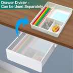 Under Desk Table Drawer Storage Organizer, Slide Out Drawer with 4 Compartments Divider,Pencil Storage Self-Adhesive Tray Under Table (M/White+White)