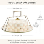 MACKENZIE-CHILDS Enamel Cake Carrier, Cake-Dish Serving Platter with Lid and Handles, Brown-and-White Mocha Check