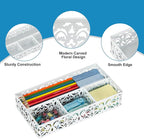 EasyPAG Desk Drawer Organizer with 4 Compartments, Carved Hollow Floral Metal Tray for Office, Jewelry, Cosmetics - No Assembly, White