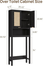 SICOTAS Over The Toilet Storage Cabinet with Rattan Door, Freestanding Bathroom Organizer with Adjustable Shelf, Space Saver Cabinet for Bathroom, Laundry Room, Restroom
