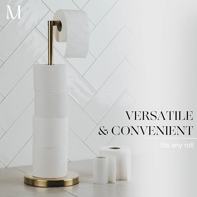 MARMOLUX ACC Free Standing Toilet Paper Holder Stand with Storage for 4 Rolls of Toilet Tissue for Bathroom, Stainless Steel Luxury Brushed Gold, 1pc - Bathroom Sets - Toilet Paper Storage