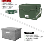 DocSafe Fireproof Document Box with Lock,File Storage Organizer with Mesh Pockets＆Lid,Collapsible Portable File Box Home Office Safe Filing Cabinet with Handle for Hanging Letter/Legal Folder,Green