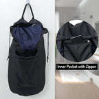 Seiritex Laundry Backpack Bag, Dirty Clothes Travel Laundry Bag with Shoulder Straps for College Dorm Room (Black)