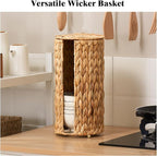FairyHaus Wicker Toilet Paper Storage Basket with Lid, 3 Rolls Natural Water Hyacinth Toilet Paper Holder with Storage, Handwoven Toilet Paper Holder Stand Basket for Bathroom