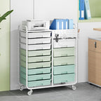 Rolling Storage Cart with 14 Drawers, Storage Organizer Cart with Tabletop and Pegboard,Utility Cart for Living Room, Classroom, Bedroom,Bathroom,Dorm,Office (Green)