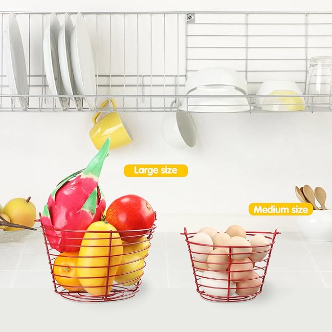 4 Pieces Egg Baskets for Collecting Fresh Eggs with Handle Chicken Wire Egg Basket Metal Storage Basket for Gathering Transporting Eggs Fruit Food Farmhouse Kitchen Decoration 4 Size(Red)