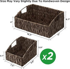 Ollieroo Rattan Storage Baskets, Handwoven Wicker Storage Bins with Built-in Handles, Storage Container Baskets for Shelves, Bedroom, Bathroom, Laundry Room or Kitchen(Black)