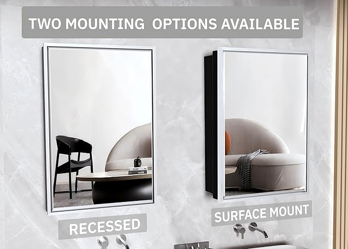 24x30 Inch Medicine Cabinet with Mirror, Brushed Nickel-Aluminum Frame, Farmhouse Bathroom Storage Cabinet (Recessed or Surface Mount)