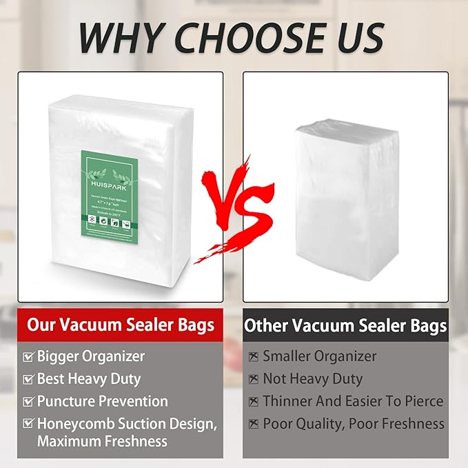 4.7" x 7.8" Vacuum Sealer Bags,Heavy Duty Pre-Cut Design Commercial Grade Food Sealable Bag for Heat Seal Food Storage,Smell Proof Bags Boilsafe to 280°F Freezable, Resizable,Reuseable (100Pcs)