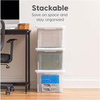 IRIS USA 8 Pack Plastic File Box with Lid for Letter/Legal Files, 35 Quart Stackable Clear Organizer Bin, Built-in File Ledge, Durable & Portable