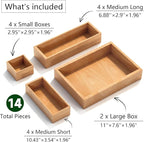 Bamboo Drawer Organizer 14 Pcs for Kitchen Multi-purpose Storage Dividers for Kitchen, Office, Jewelry, Cosmetics, Wooden Drawer Dividers for Drawer Organizer Desk Organizer Gift for Women Gifts Idea