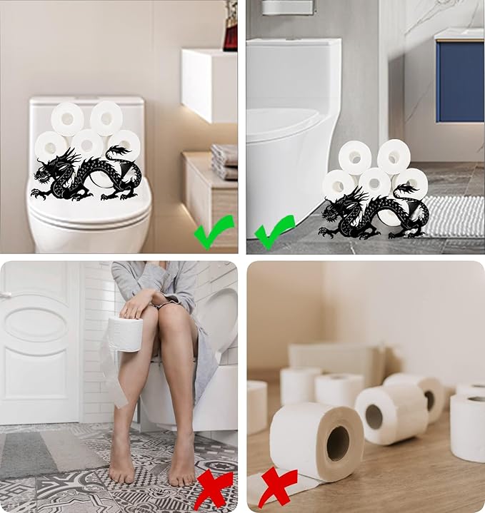 Funny Dragon Toilet Tissue Holder,Animal Paper Holders,Decorative Metal Papers Holder,Funny Toilet Animal Storage for Bathrooms,Bathroom Paper Organizer for Extra 8 Rolls Free Standing Art Decor