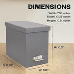 Bigso John Fiberboard Label Frame Desktop File Storage Box - Document Organizer for Important Paperwork - Durable Hanging File Box with a Lid & Metal Label Window - 7.36 x 13.38 x 10.51 in - Grey