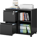 DEVAISE Lateral File Cabinet with 2 Drawers, Mobile Metal Filing Cabinet with Lock for Home Office Storage, Printer Stand with Adjustable Shelf - Black