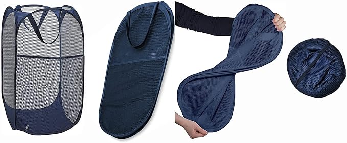 2 Pack Pop Up Laundry Hampers, Collapsible Mesh Laundry Basket, Foldable Clothes Hampers for Bathroom, College Dorm, Travel (Navy Blue)