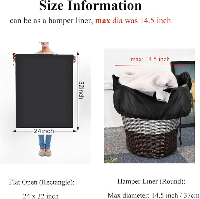 OTraki Medium Laundry Bag 24x32 inch Heavy Duty Travel Dirty Clothes Bag 2pcs Machine Washable Laundry Bag with Drawstring Closure for Home Dorm, Drying Do Not Exceed 176℉ Black